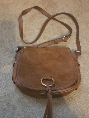 Suede Crossbody Saddle Bag in Brown